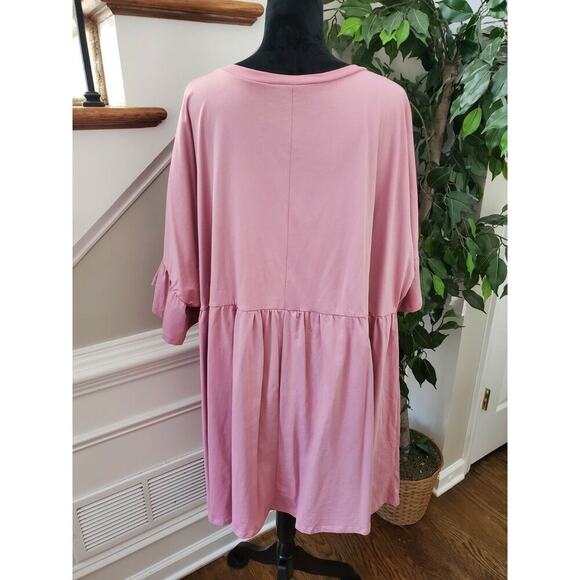 Asos Design Womens Solid Pink Cotton Round Neck Long Sleeve Knee Length Dress 16 - Picture 8 of 12